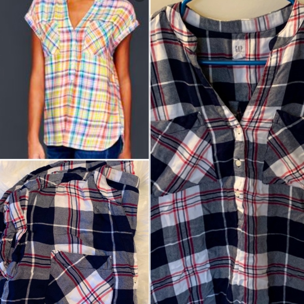 GAP | Drapey Plaid Popover Blouse